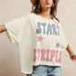 BiBi Mix And Match Stars And Stripes Patchwork T-Shirt, cream oversized with blue red stay stripes print