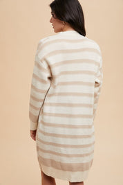 Annie Wear Checkered & Striped Open Front Long Sleeve Cardigan Tops