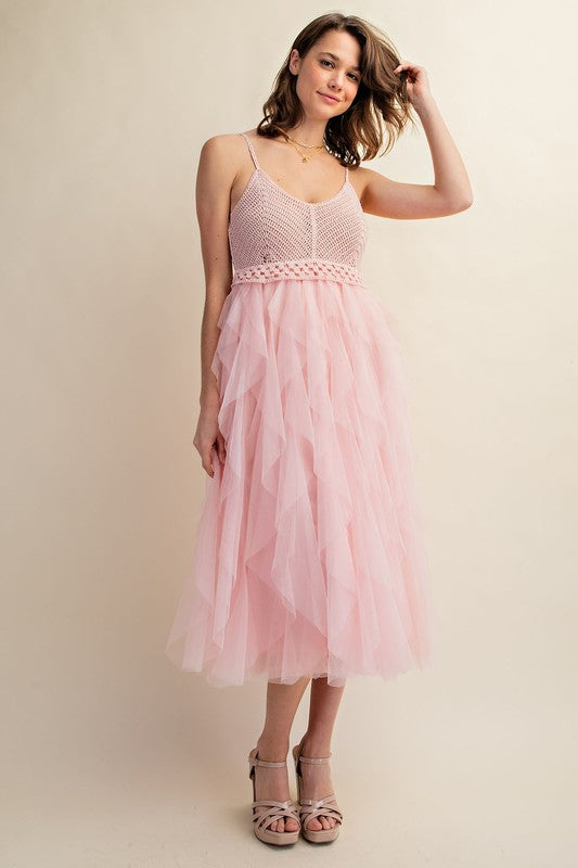 Lovely Tulle Midi Crochet Dress Midi Dresses