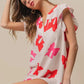 BiBi Bow Printed Woven Ruffled Sleeves V Neck Top - DAVERRI FASHIONS