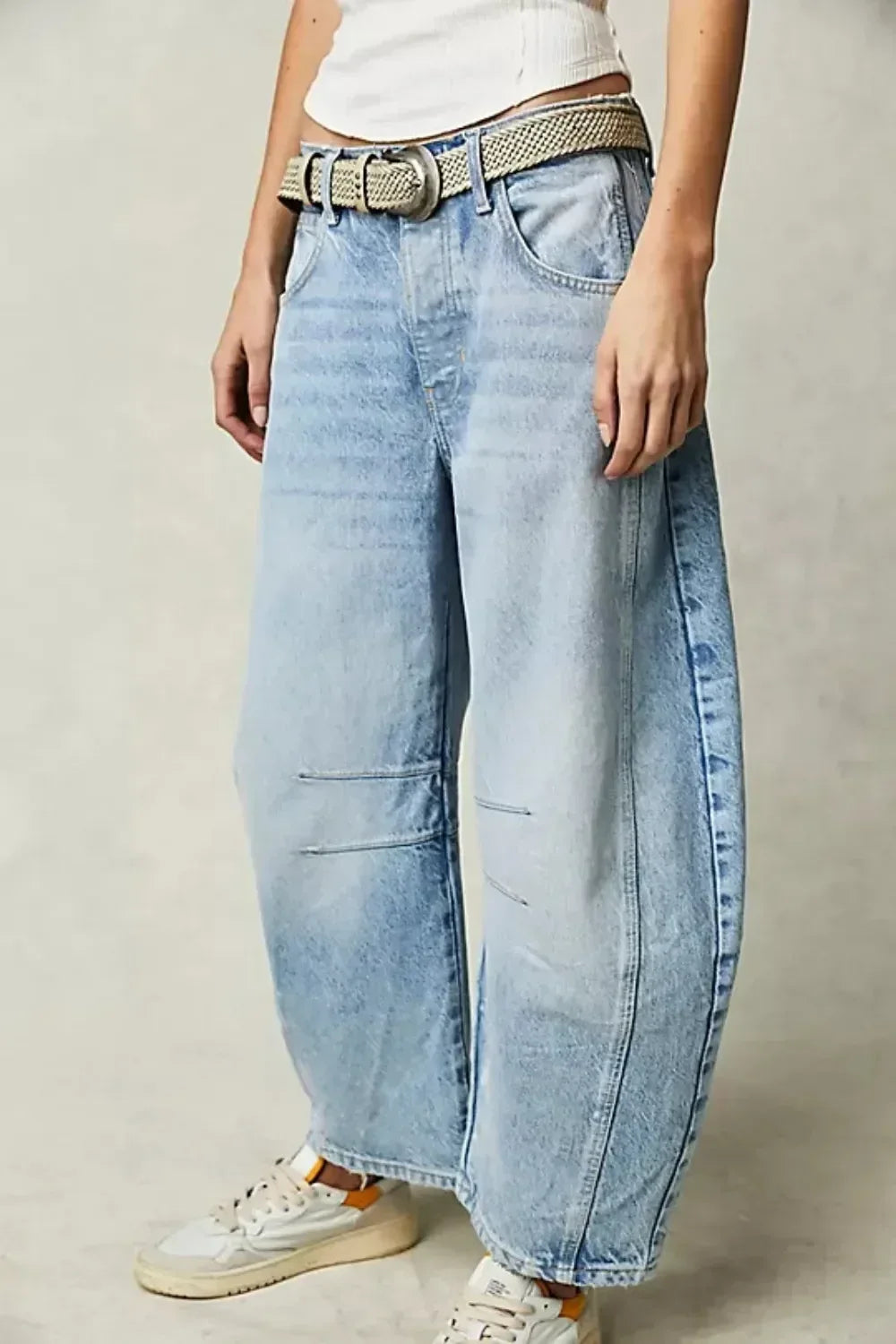 Retro Barrel Jeans with Pockets - DAVERRI FASHIONS