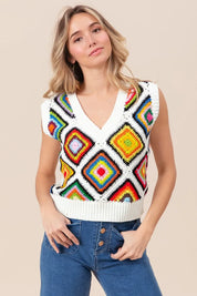 BiBi Diamond Granny Square Sweater Vest | Sweater Vests Daverri Fashions