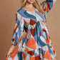Umgee Abstract V-Neck Tiered Printed Dress - DAVERRI FASHIONS