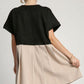 Umgee Full Size Round Neck Pleated Dress with Side Pockets Mini Dresses