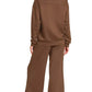 Zenana Scuba Crewneck Pullover and Pants Set Brown - DAVERRI FASHIONS
