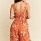 Davi & Dani Floral Ruffle Square Neck Smocking Bodice Jumpsuit Jumpsuits