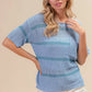 BiBi Patch Pocket Striped Lightweight Sweater Top in light blue horizontal stripes