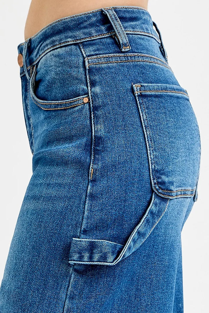 RISEN Full Size High Rise Wide Leg Patch Detailed Jeans Plus Size | Jeans Daverri Fashions