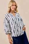 BiBi Bow Ribbon Printed Woven Bubble Sleeves Top - DAVERRI FASHIONS