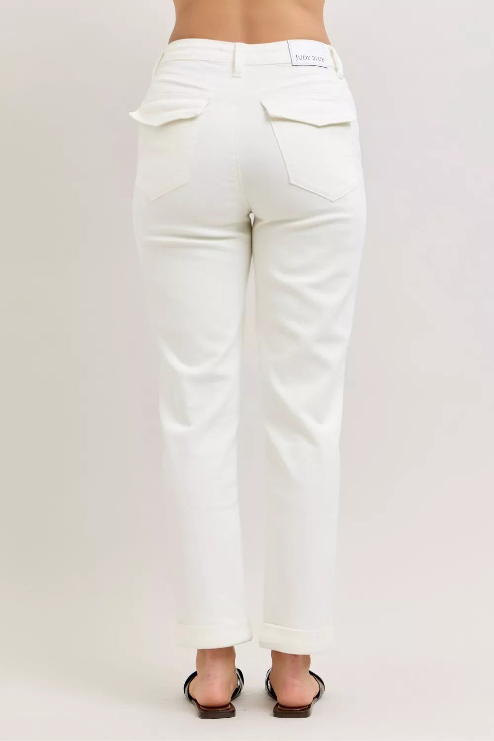 White Judy Blue high-waisted straight-leg jeans with patch pockets