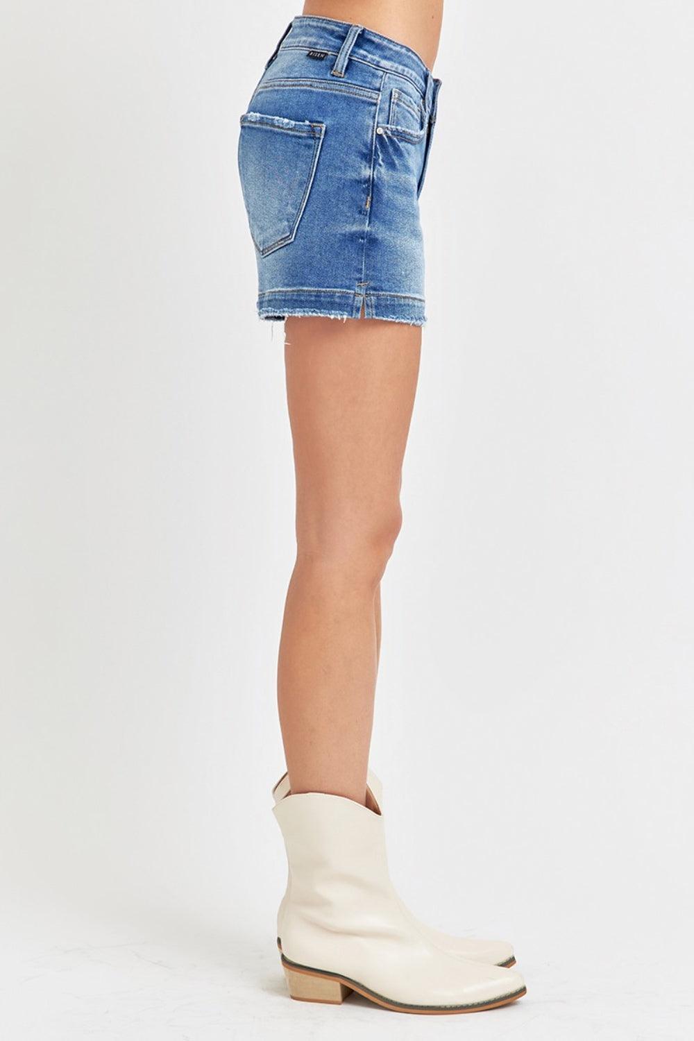 RISEN Low Rise Slit Denim Shorts Shorts