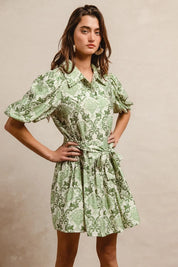 BiBi Tied Floral Short Sleeve Mini Shirt Dress | Mini Dresses Daverri Fashions