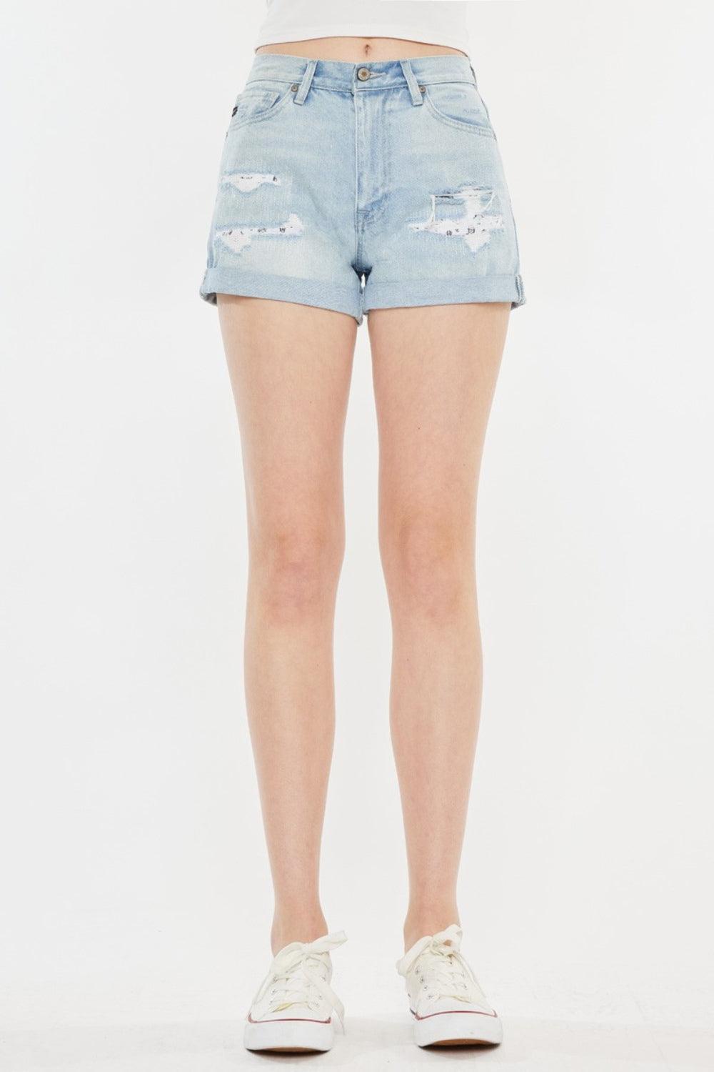 Kancan High Rise Repaired Mom Denim Shorts Denim Shorts
