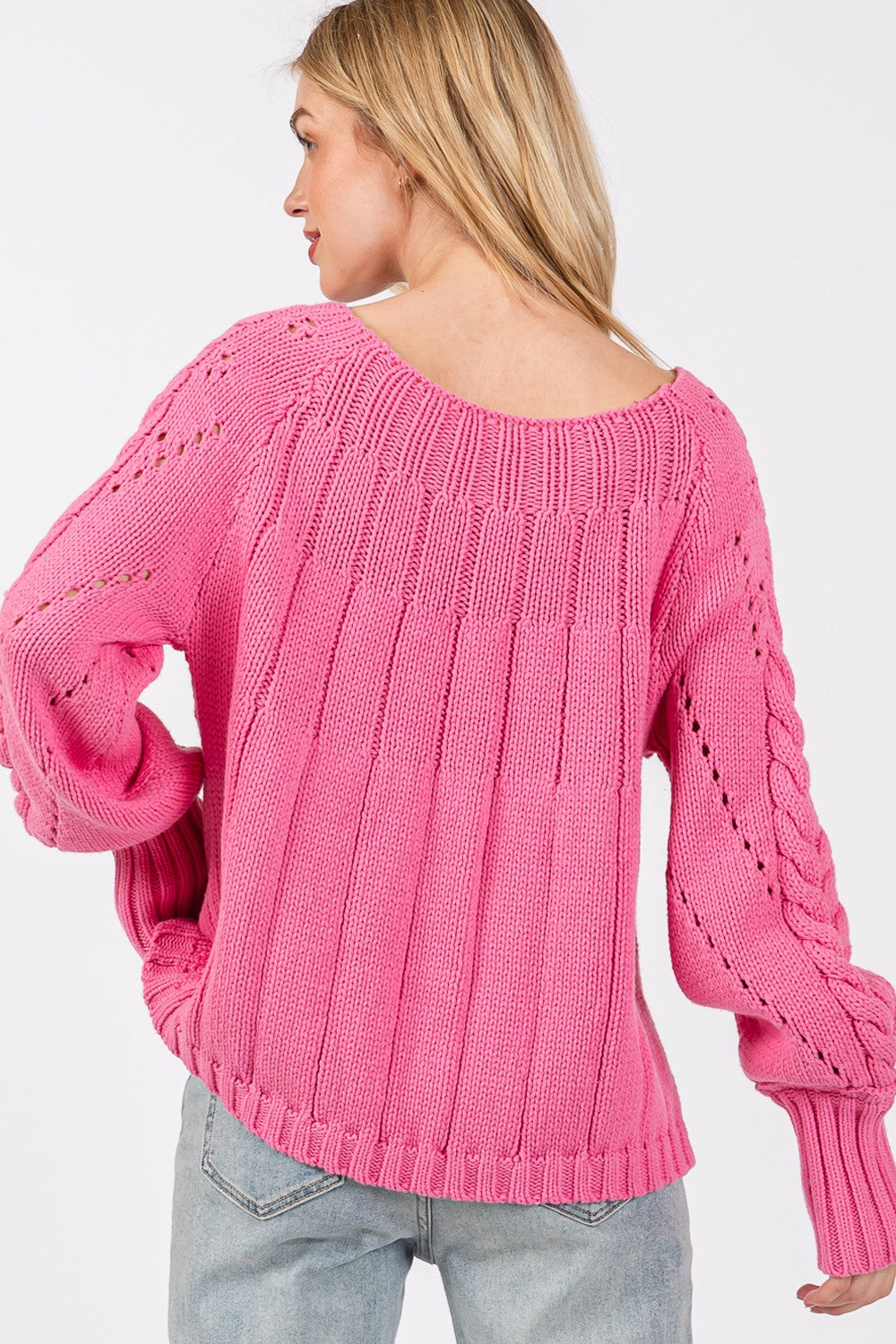 SAGE + FIG Cable-Knit Long Sleeve Sweater Pink Sweaters