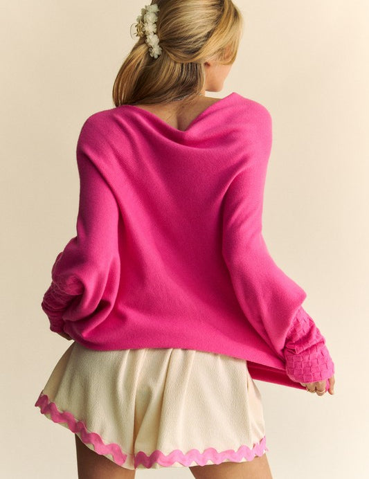 Davi & Dani Solid Color Batwing Sleeve Sweater Tops