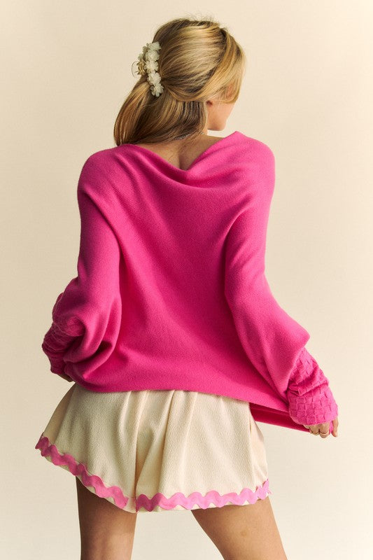 Davi & Dani Solid Color Batwing Sleeve Sweater Sweaters