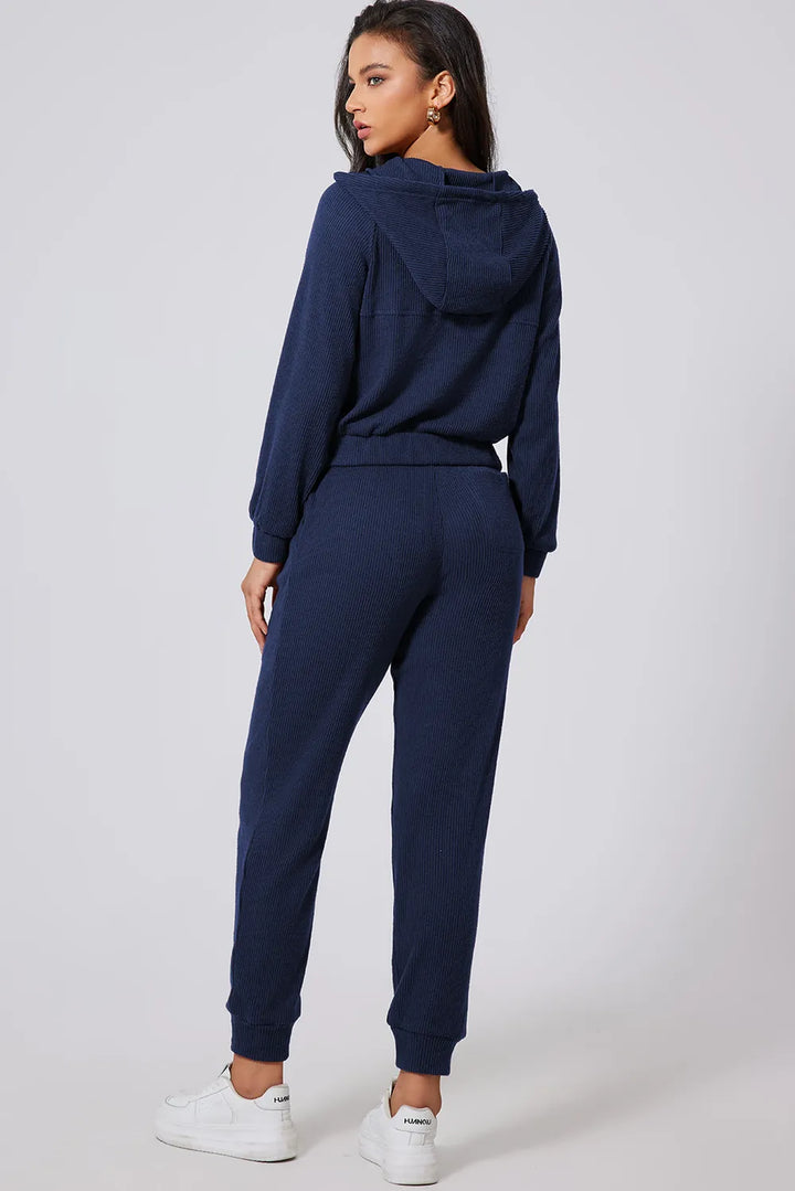 Drawstring Half Zip Hoodie and Joggers Active Set | Loungewear Sets Daverri Fashions