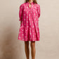 Vibrant pink BiBi ribbon pattern dress with white bows, scallops, long sleeves