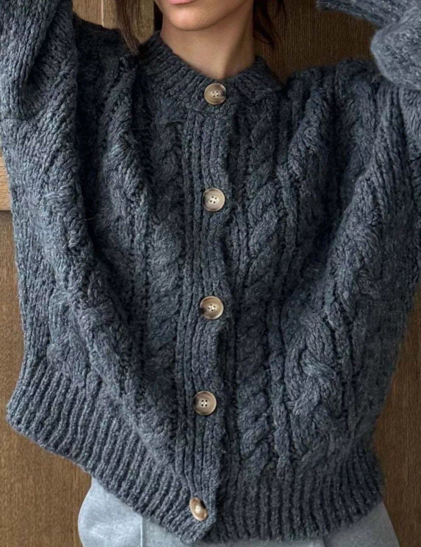 Cable Knit Button-Down Cardigan | Cardigans Daverri Fashions