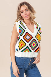 BiBi Diamond Granny Square Sweater Vest | Sweater Vests Daverri Fashions