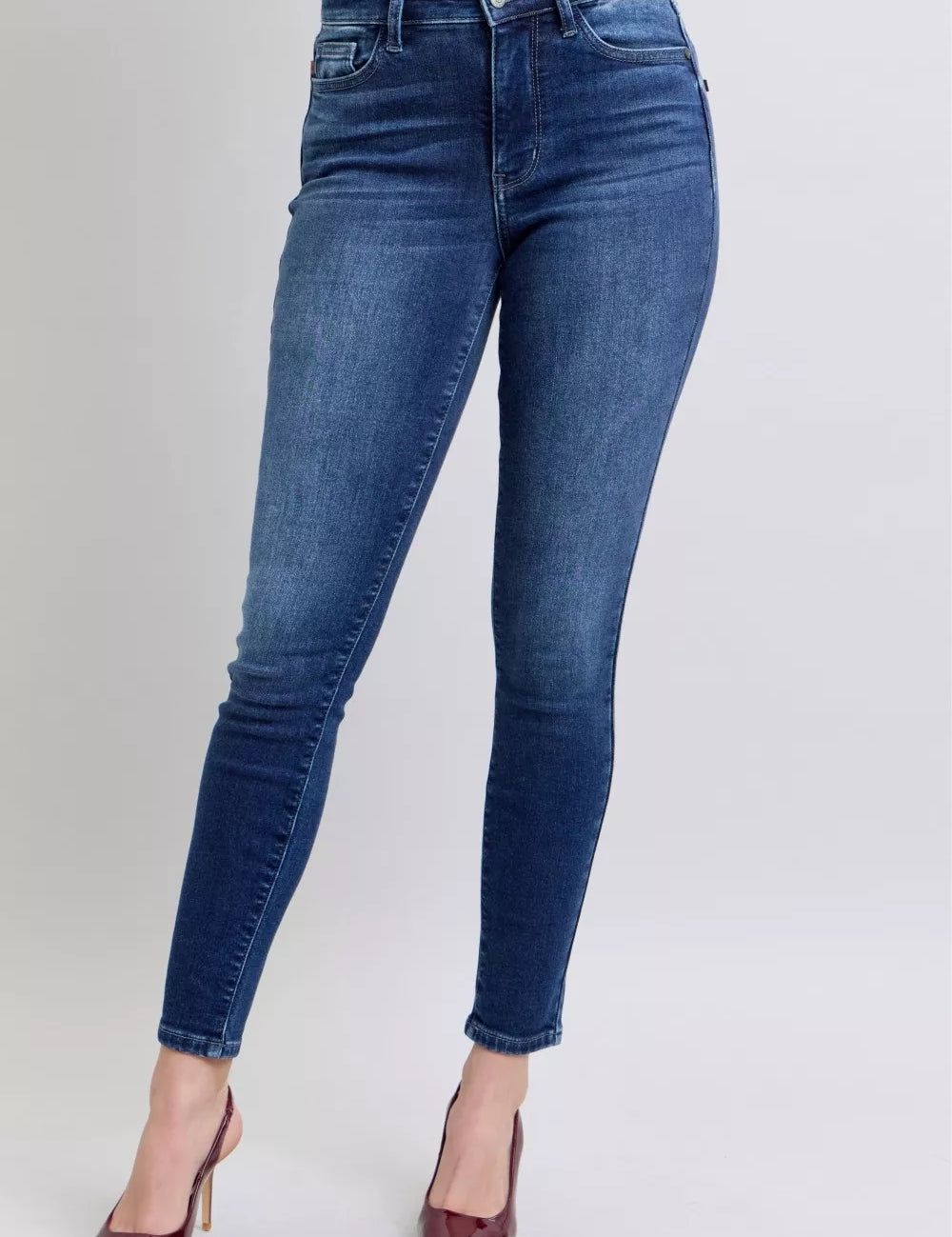 Judy Blue full-size washed thermal skinny jeans in dark blue denim