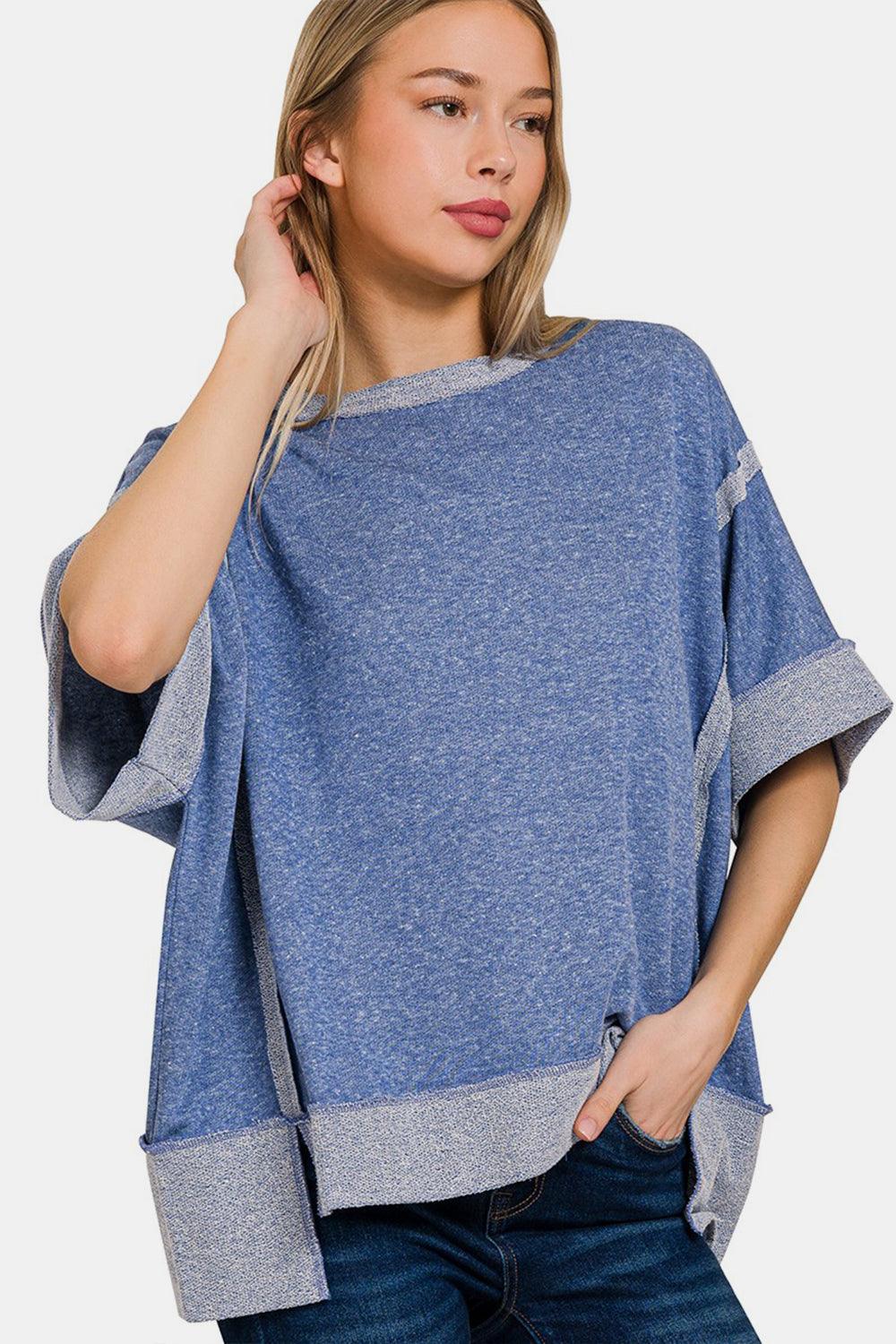 Zenana Contrast Trim Drop Shoulder T-Shirt Shirts & Tops