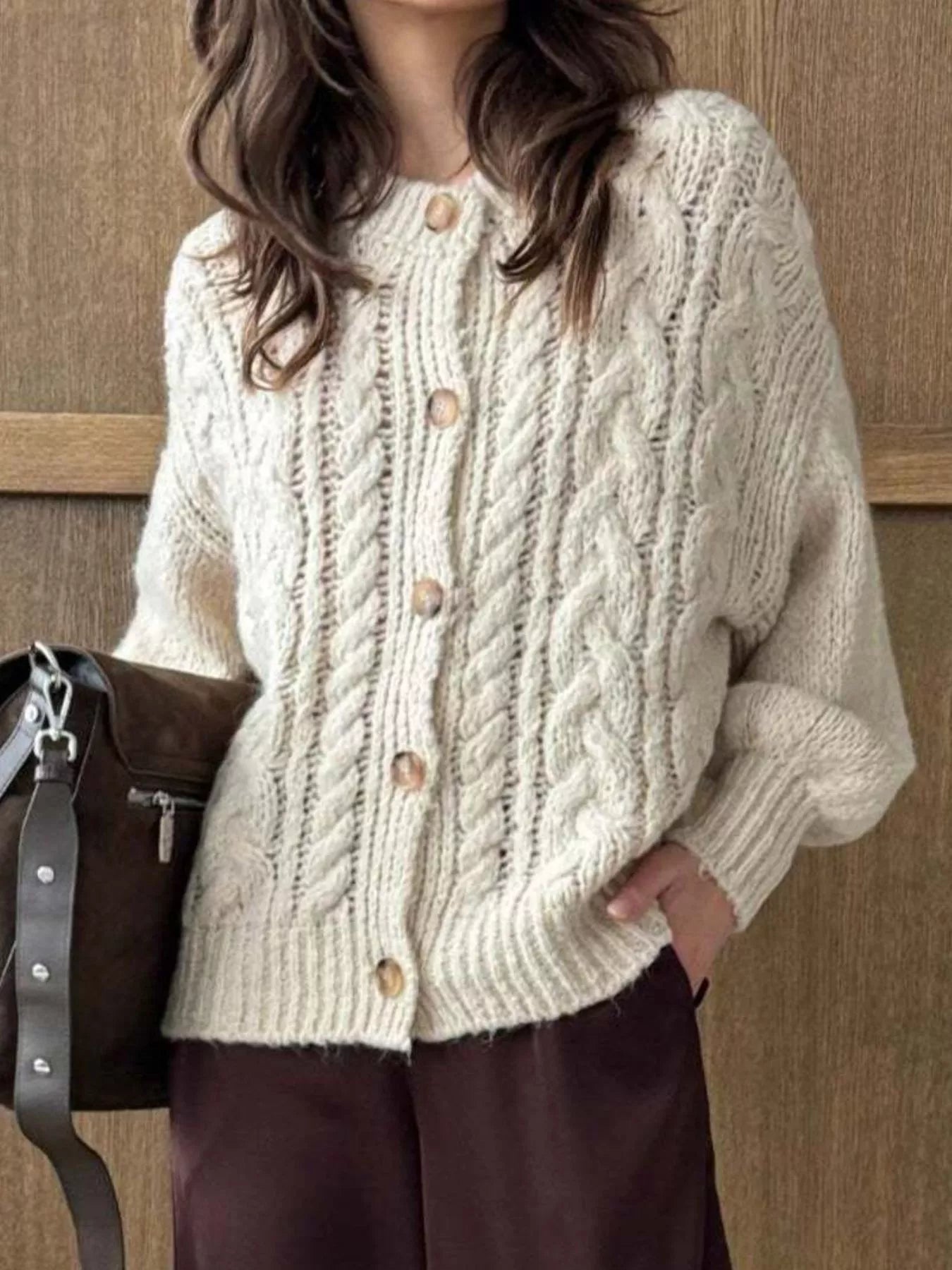 Cable Knit Button-Down Cardigan | Cardigans Daverri Fashions