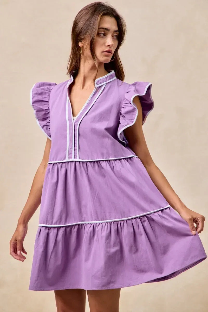 BiBi Gameday Theme Contrast Binding Ruffled Dress - DAVERRI FASHIONS