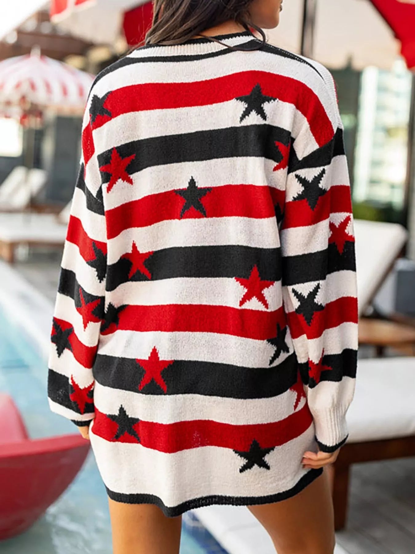 Daverri Stars and Stripes sweater: red black white stripes stars knit