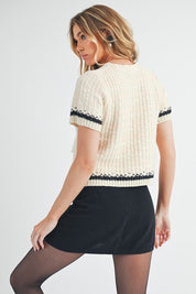 Aemi + Co Round Neck Short Sleeve Tweed Sweater