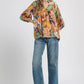 Umgee Multicolor Abstract Floral Print Blouse with Ruffle Neck - DAVERRI FASHIONS