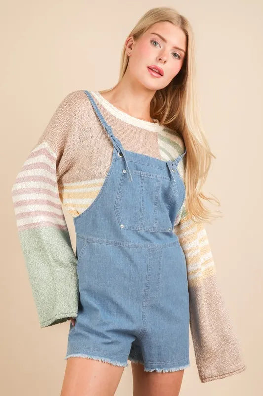 VERY J Mineral Washed Denim Casual Romper Rompers