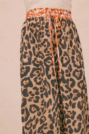 BiBi Leopard Print With Contrast Banded Wide Pants | Pants Daverri Fashions