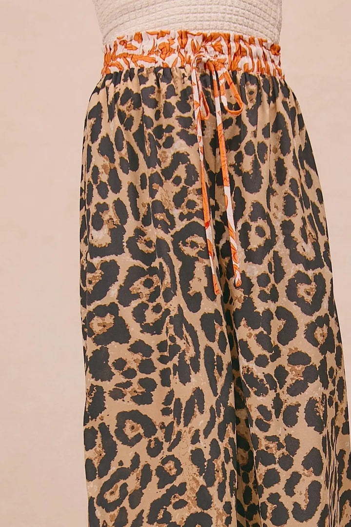 BiBi Leopard Print With Contrast Banded Wide Pants Pants