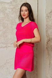 Davi & Dani Sleeveless V Neck Mesh Knit Cover Up Dress | Cover-Ups Daverri Fashions