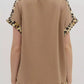 Leopard Trim Relaxed Fit T-Shirt in beige with shoulder and sleeve print