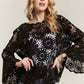 Adora Bell Sleeve Crochet Top in black lace with floral patterns