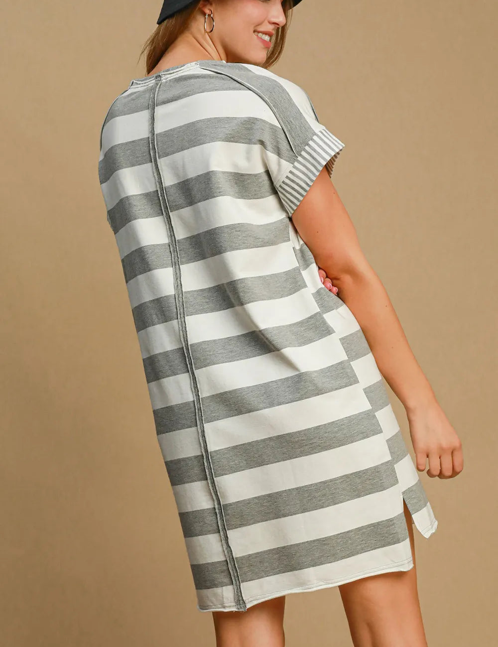 Umgee Peace Applique Striped Short Sleeve Mini Dress | Mini Dresses Daverri Fashions