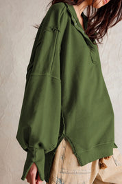 Exposed Seam Side Slit Long Sleeve Sweatshirt | Sweatshirts Daverri Fashions