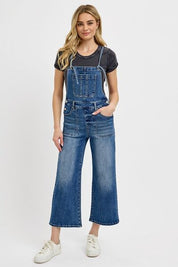 RISEN Knotted Strap Denim Overalls with Pockets Dark Overalls