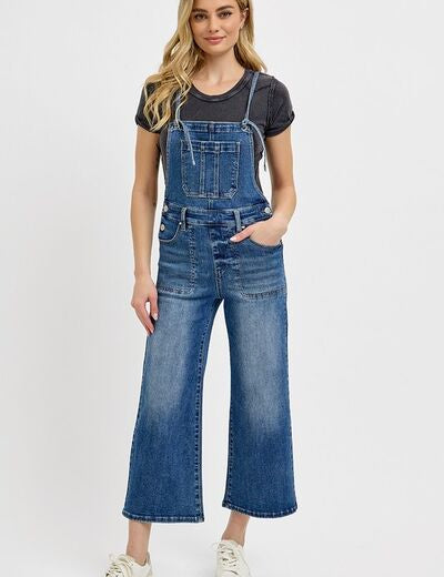 RISEN Knotted Strap Denim Overalls with Pockets Dark Overalls