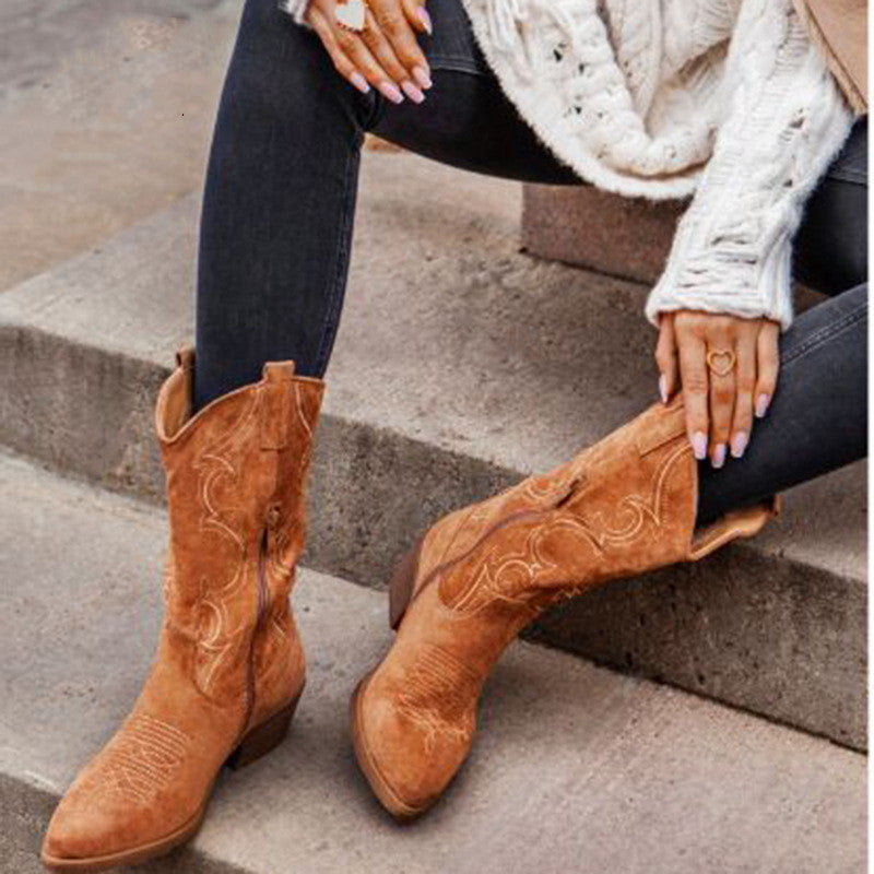 Suede Pointed Toe Western Cowboy Boots | Boots Daverri Fashions