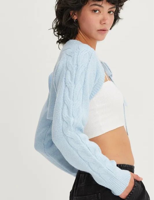 HYFVE Cable-Knit Tie-Front Shrug | Daverri Fashions