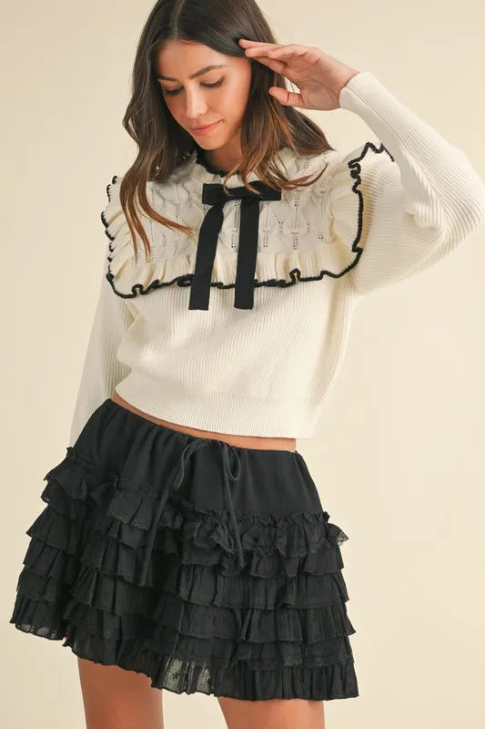 MABLE Ruffle Detailed Cotton Gauze Tiered Mini Skirt
