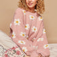 POL Daisy Pattern Drop Shoulder Sweater Soft Pink