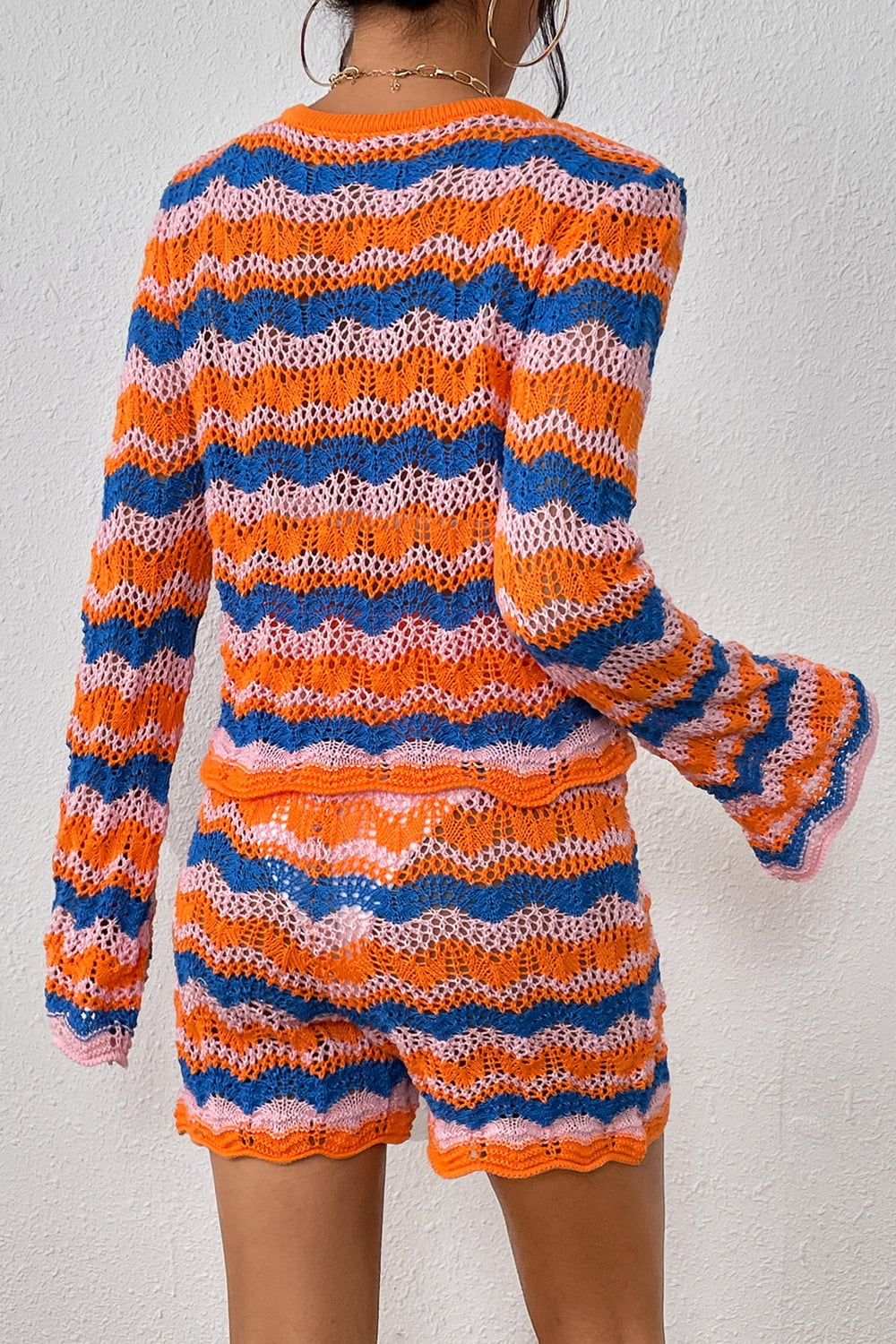 Striped Sweater and Knit Shorts Set | Loungewear Sets Daverri Fashions