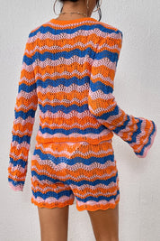 Striped Sweater and Knit Shorts Set | Loungewear Sets Daverri Fashions