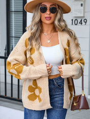 Flower Open Front Long Sleeve Cardigan | Cardigans Daverri Fashions