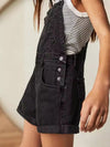 Daverri square neck wide strap denim shortalls with rolled cuffs and silver buttons