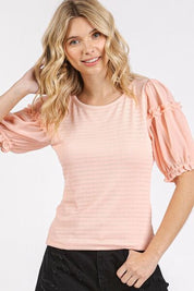 Mittoshop Frill Round Neck Half Sleeve Blouse Peach